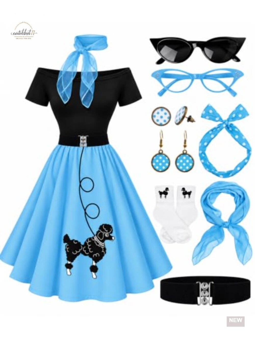 Poodle Skirt Set 1950s Sock Hop Outfit Off Shoulder Top 50s Costume